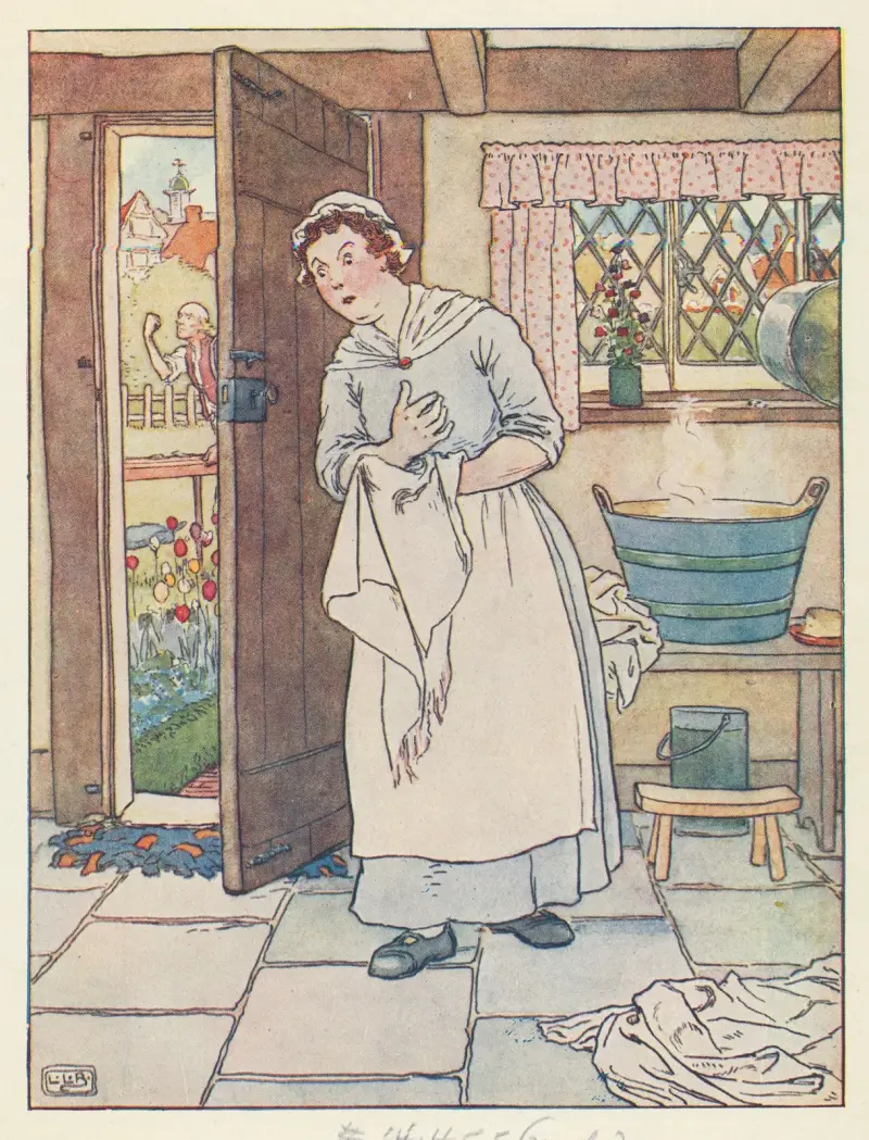 Woman drying her hands. av Leonard Leslie Brooke