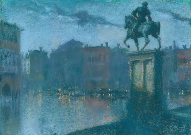 Campo Santi Giovanni e Paolo, Venice at dusk av Lucien Lévy-Dhurmer