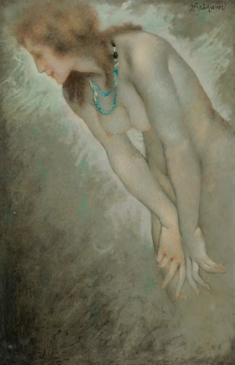 Femme nue portant un collier av Lucien Lévy-Dhurmer
