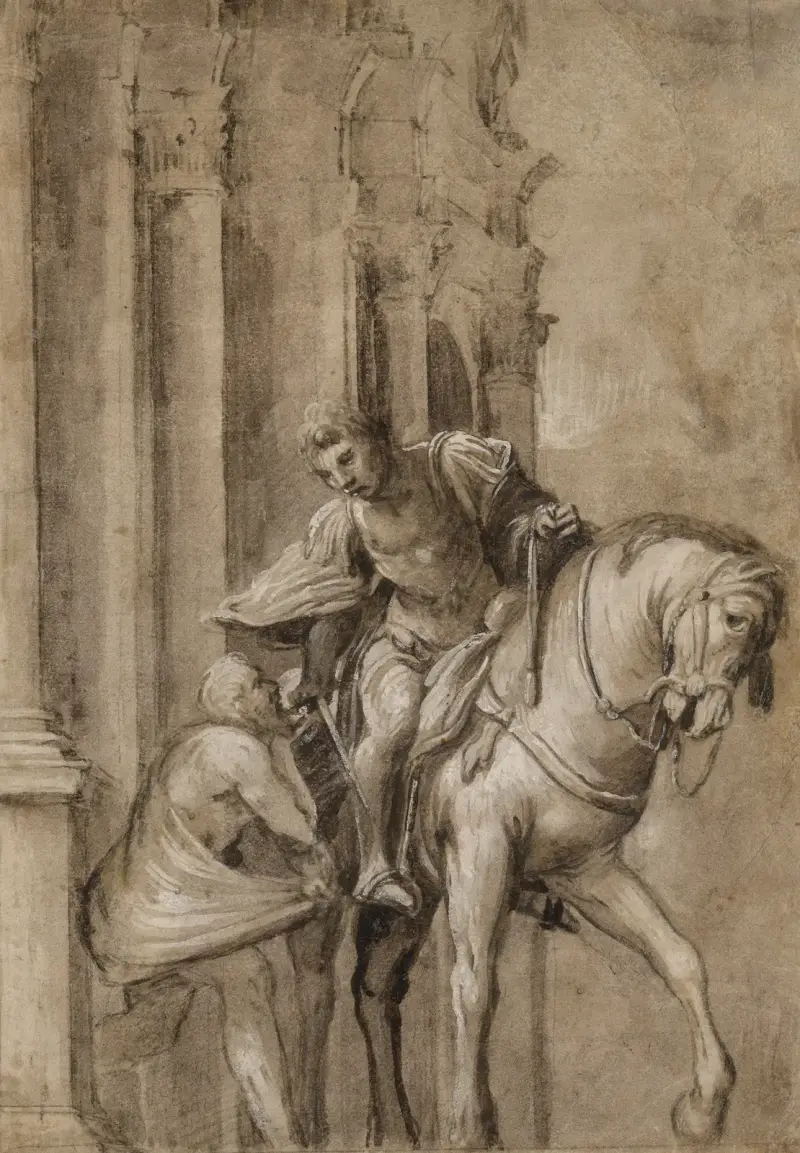 Saint Martin Dividing His Cloak with a Beggar av Lorenzo Lotto