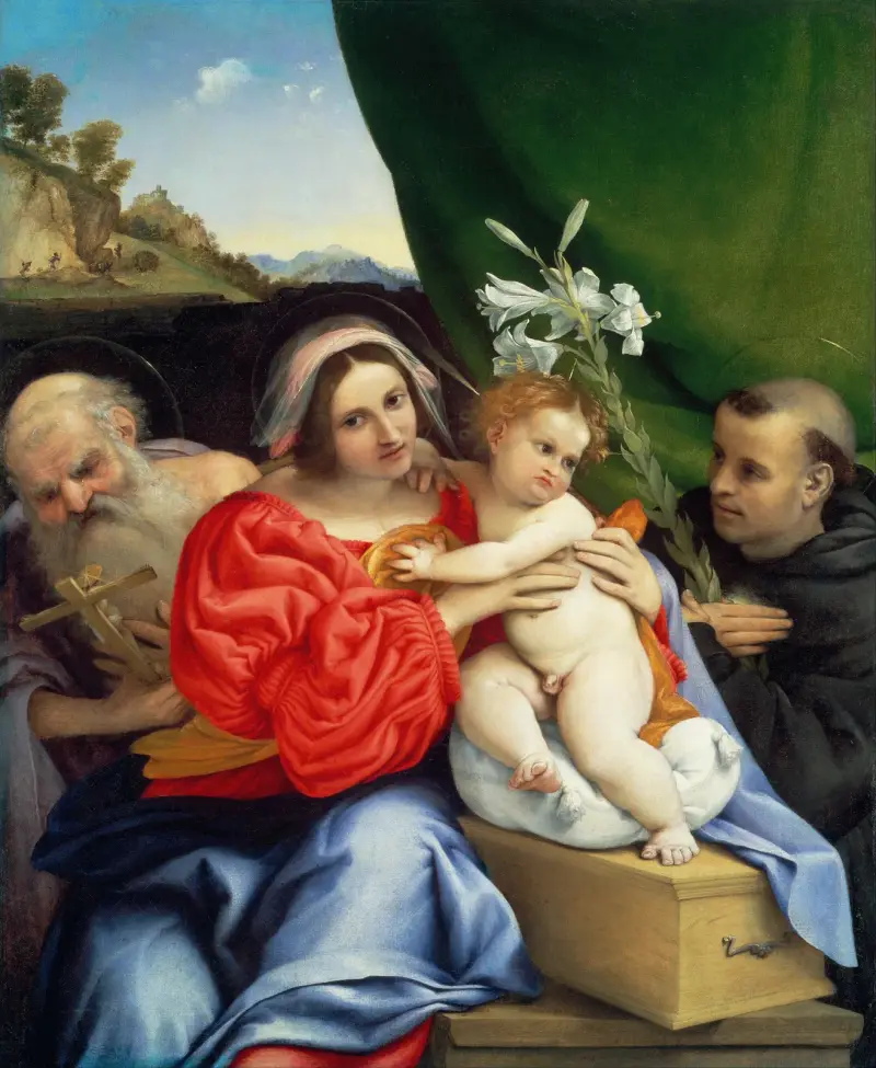 Virgin and Child with Saints Jerome and Nicholas of Tolentino av Lorenzo Lotto