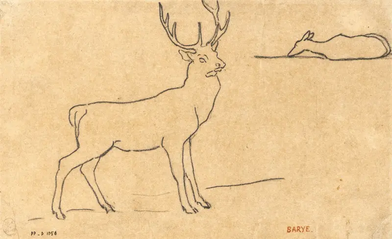 Stehender Hirsch nach rechts von Antoine-Louis Barye