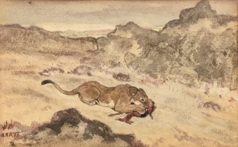 Lejon slukar en gasell av Antoine-Louis Barye