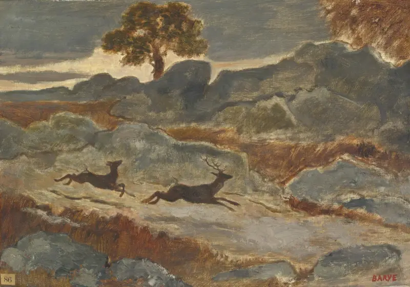 Hjort och hind i flykt av Antoine-Louis Barye