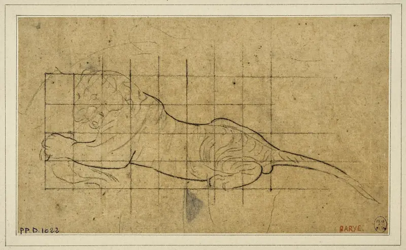 Liegender Tiger nach links von Antoine-Louis Barye