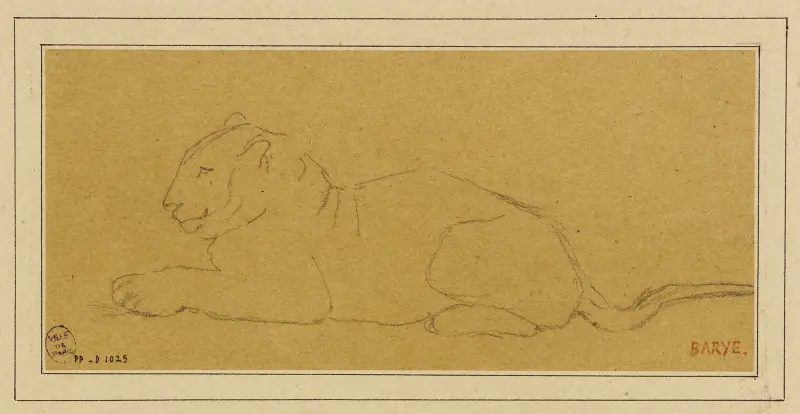 Tigre de profil couché à gauche av Antoine-Louis Barye