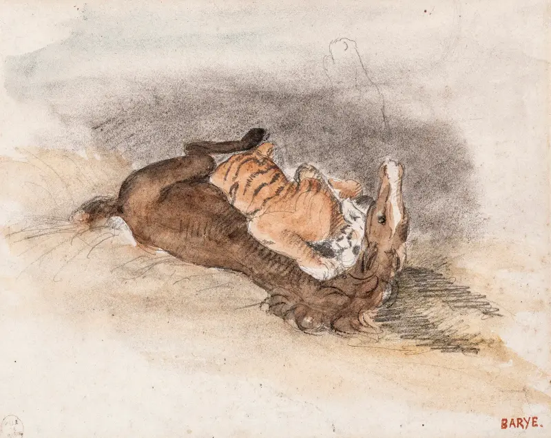 Tygr požírající koně, Antoine-Louis Barye