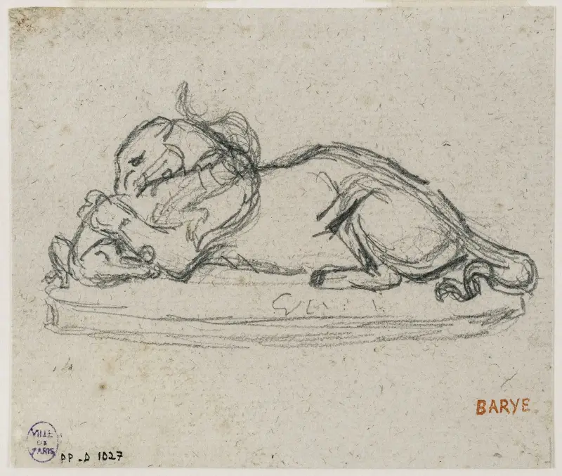 Tigre dévorant un gavial av Antoine-Louis Barye