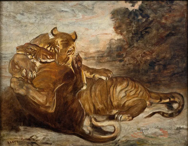 Två tigrar i lek av Antoine-Louis Barye