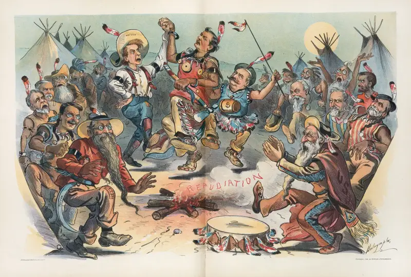 Last ghost-dance of the free silver tribe – just before being sent to the Salt River Reservation av Louis Dalrymple