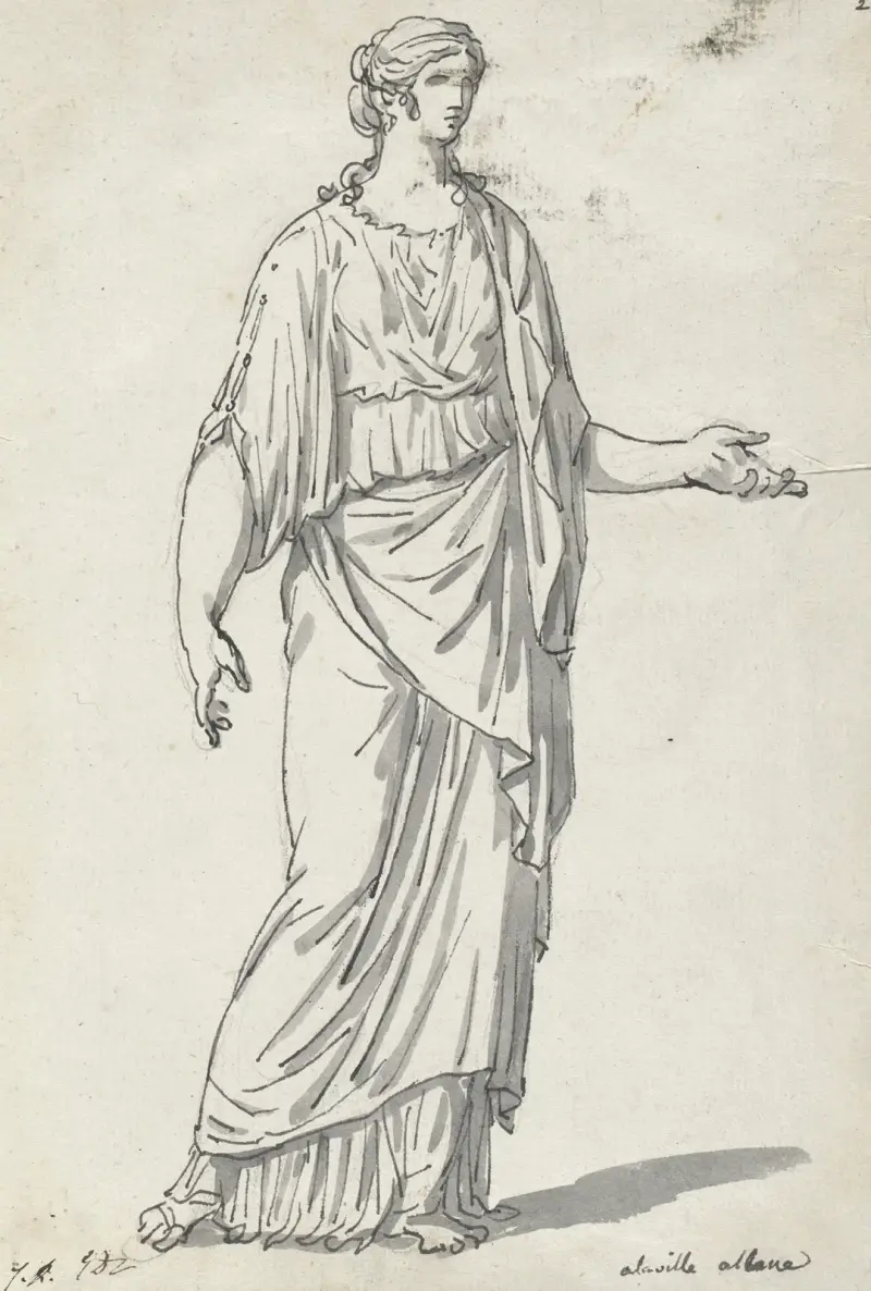 Klassisk skulptur av en kvinna med utsträckt arm av Jacques Louis David