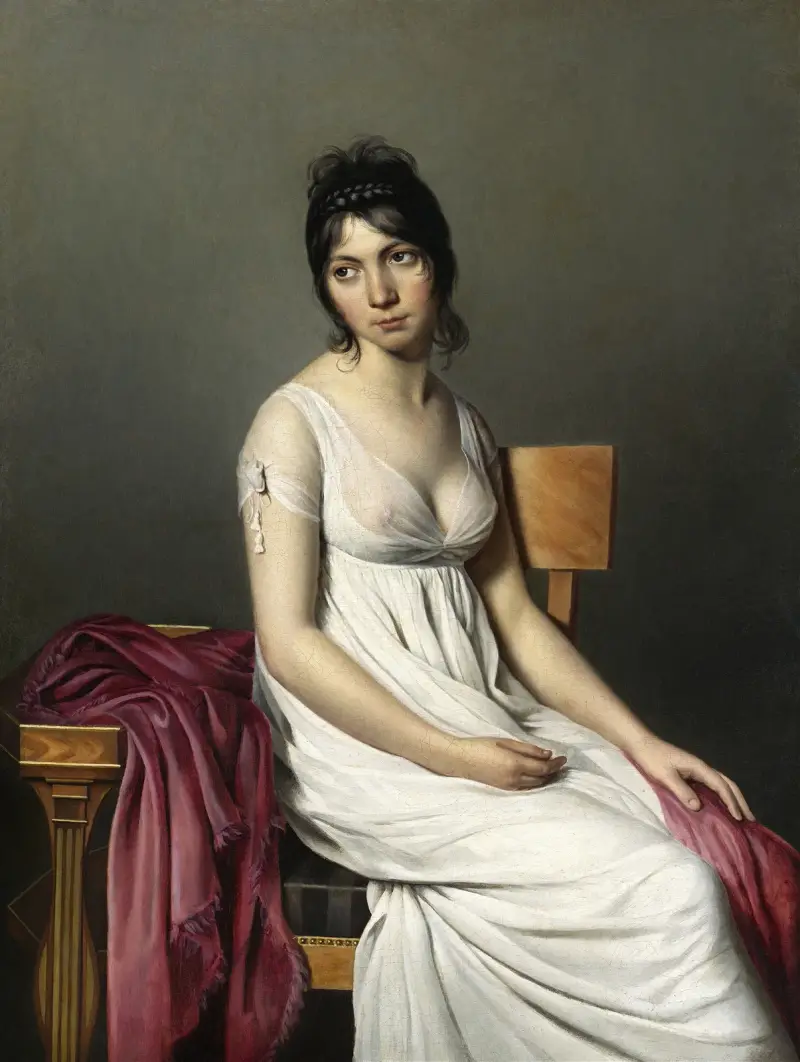 Porträtt av ung kvinna i vitt av Jacques Louis David
