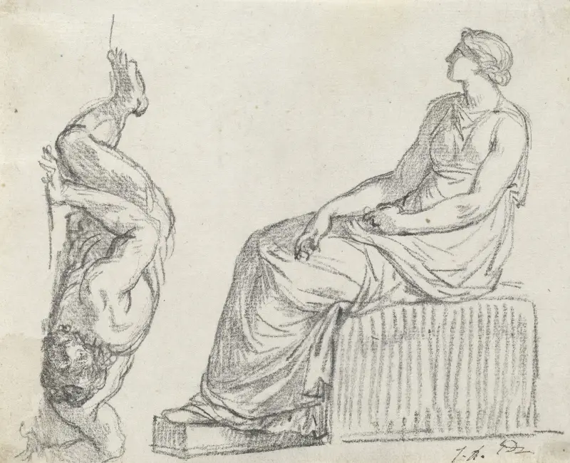 Sittande kvinna och man utsträckt på marken av Jacques Louis David