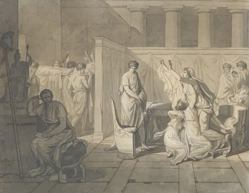 Liktorerna återför Brutus söners kroppar av Jacques Louis David