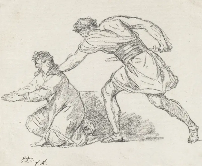 Krigare som griper en knästående figur av Jacques Louis David