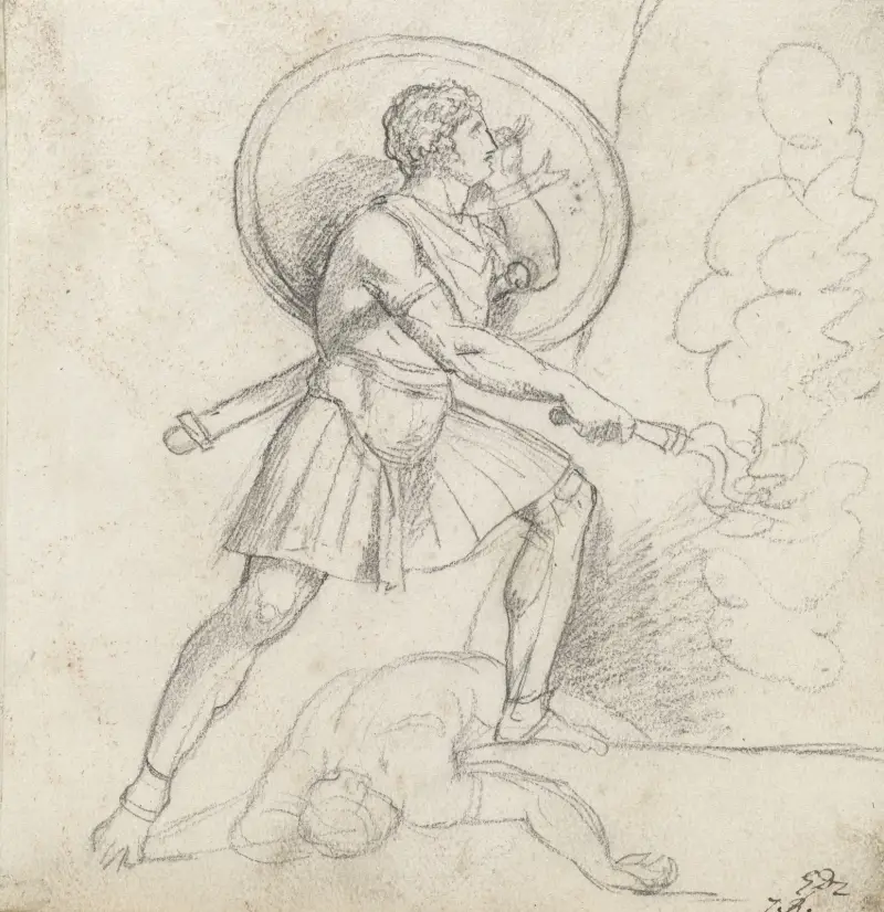 Krigare med sköld och fackla av Jacques Louis David
