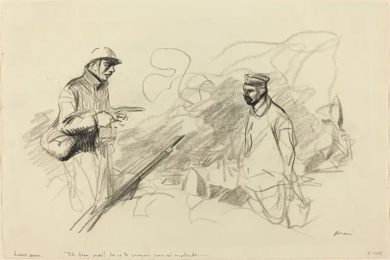 Poilu Acknowledging German Soldier (probably 1918) av Jean-Louis Forain