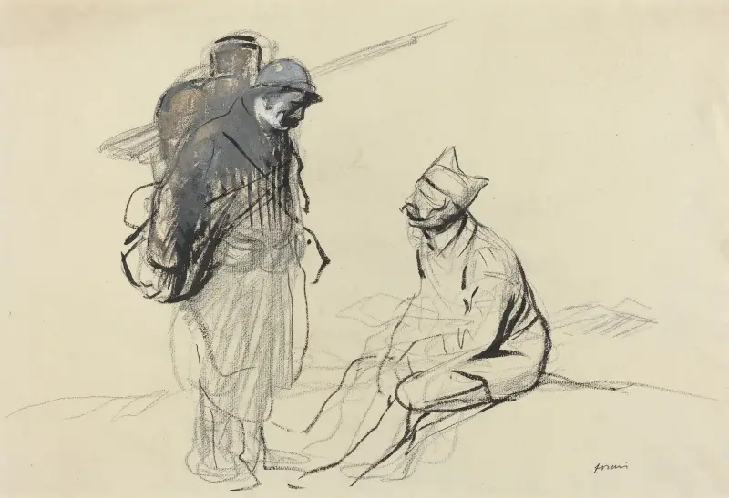 Poilu and Tommy Conversing av Jean-Louis Forain
