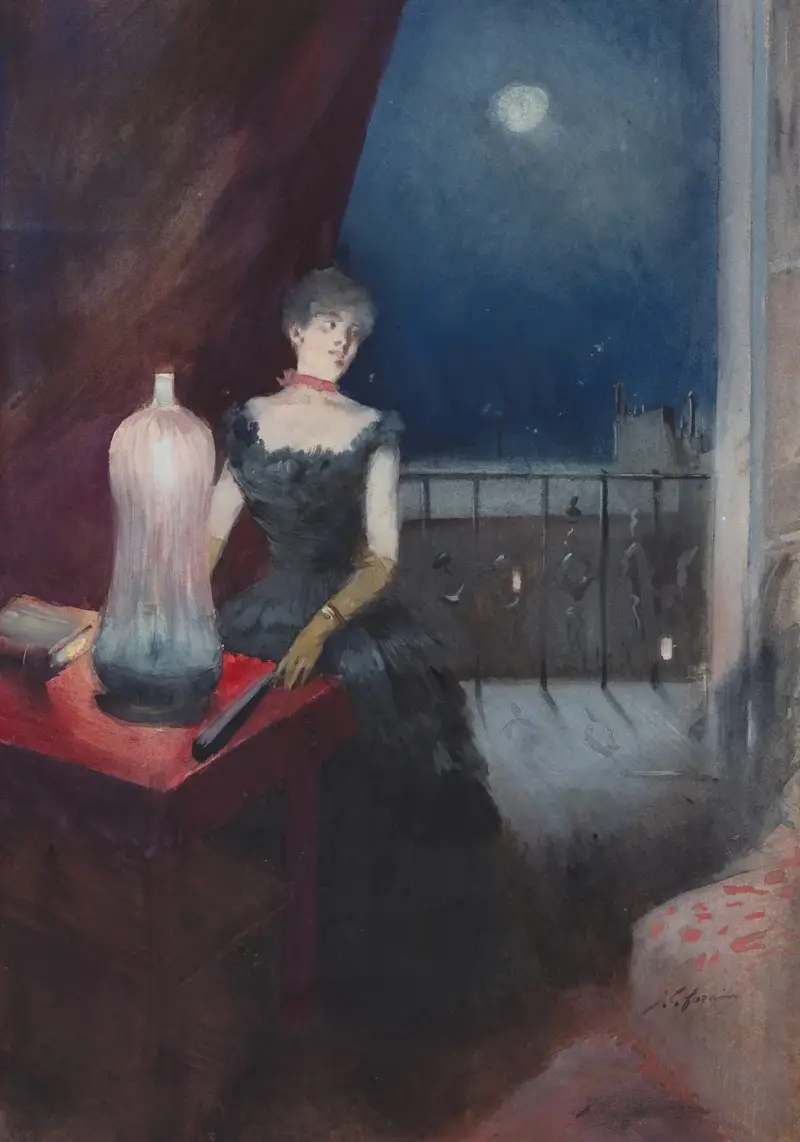 Stående kvinna med solfjäder av Jean-Louis Forain