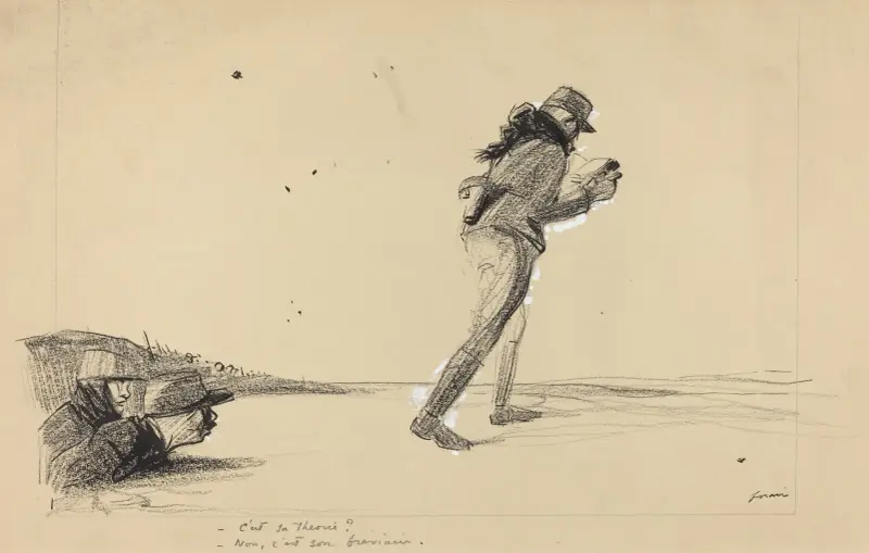 Sur le Front. -C’est sa theorie -Non, c’est son breviaire. av Jean-Louis Forain