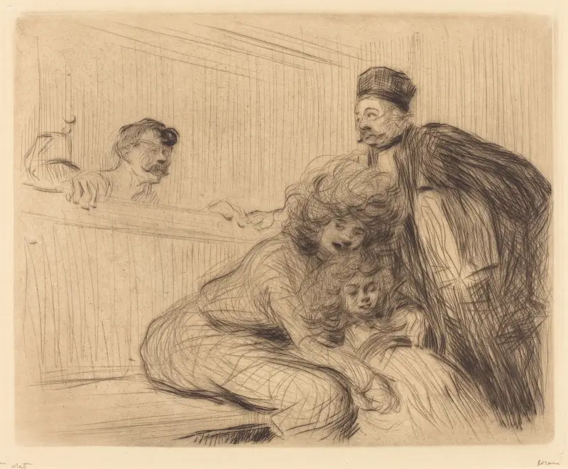 Advokaten som talar med fången (första plåten) av Jean-Louis Forain
