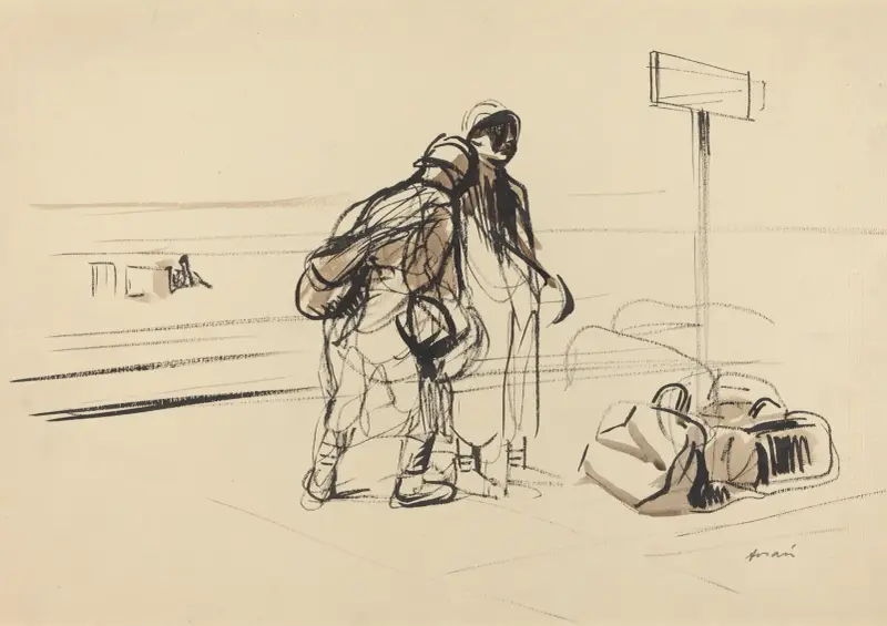 Två franska soldater vid en anslagstavla av Jean-Louis Forain