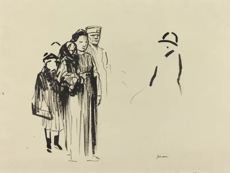 Woman and Two Children with German Soldiers av Jean-Louis Forain