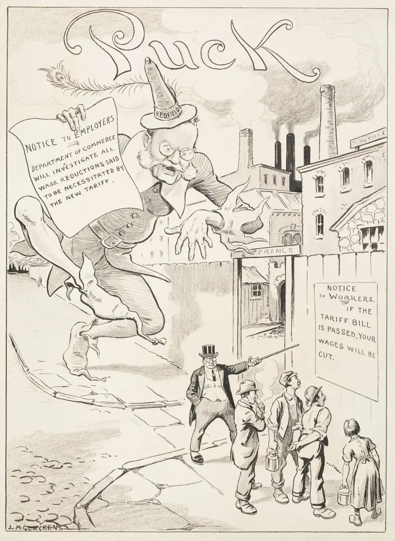 Arbeiter stehen vor der Fabrik und lesen eine Bekanntmachung von Louis Glackens