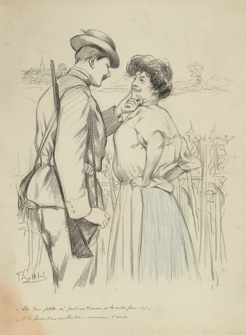 Dis donc petite, où peut-on trouver de la caille par ici – à la ferme, dans ma chambre, monsieur l’comte av Fernand Louis Gottlob