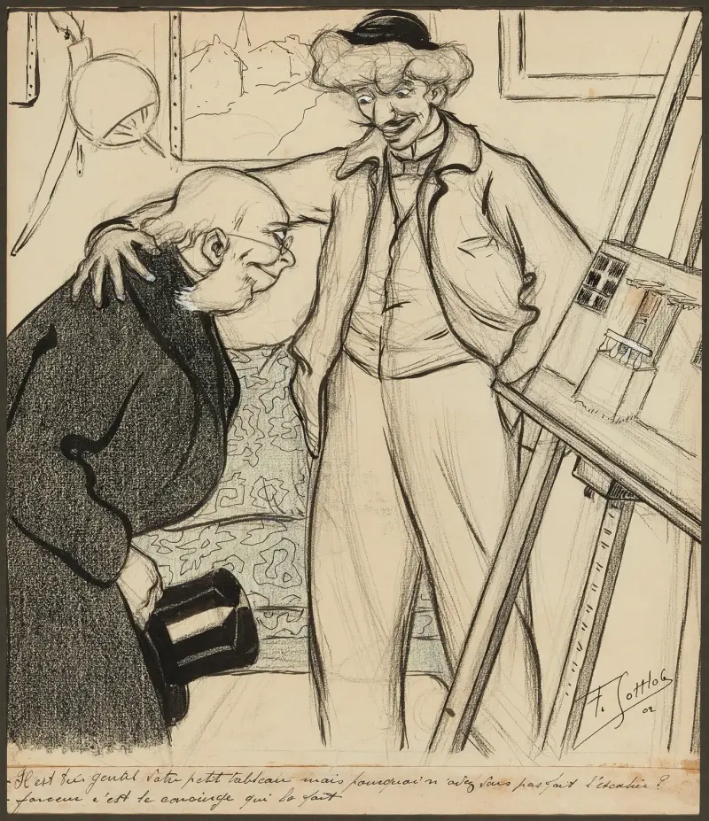 Il est très gentil votre petit tableau mais pourquoi n’avez vous pas fait l’escalier – farceur c’est le concierge q av Fernand Louis Gottlob