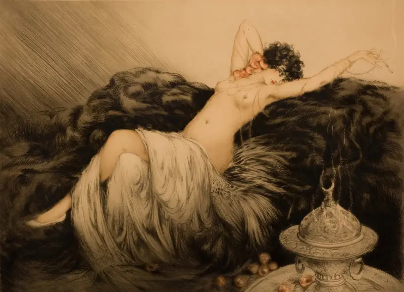 Nude with Black Fur av Louis Icart