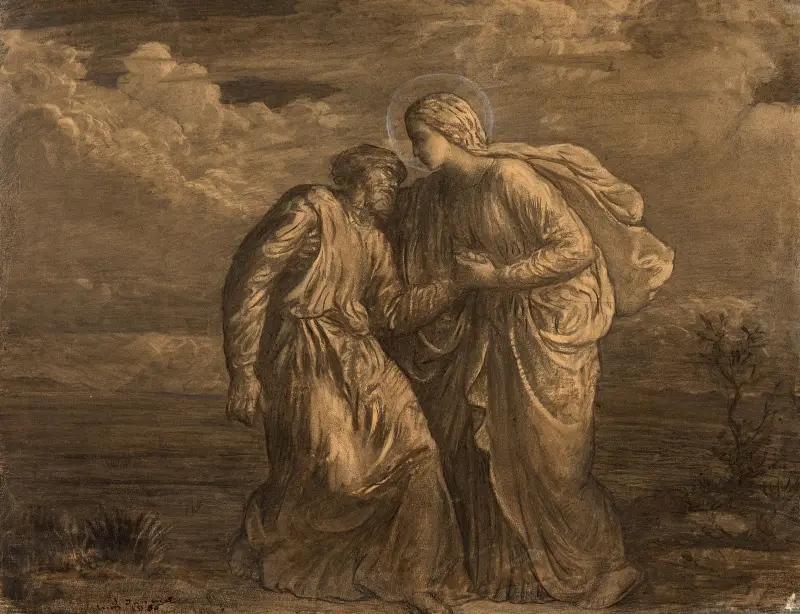 Angel supporting a weakened man av Louis Janmot