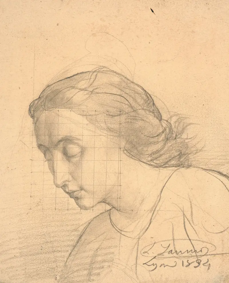 Portrait of a woman looking down av Louis Janmot