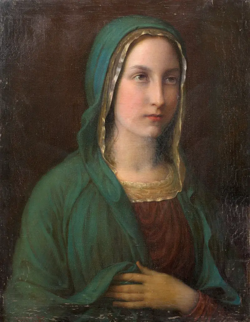 Virgin Mary holding her veil av Louis Janmot