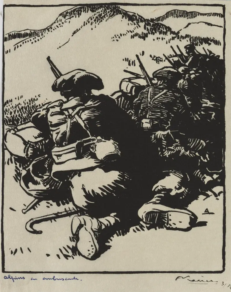 Alpins en ambuscade av Auguste Louis Lepère