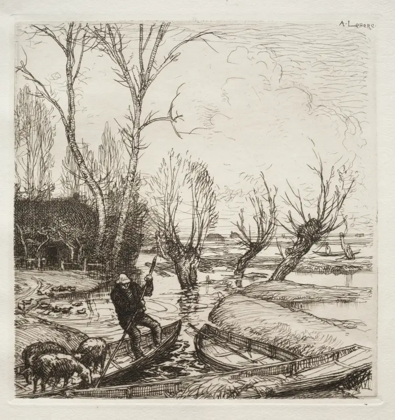I det översvämmade Marais; Herdinnan av Auguste Louis Lepère