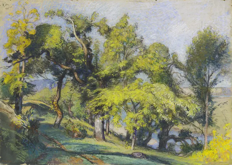 Kastanjeträd ovanför en flod av Auguste Louis Lepère