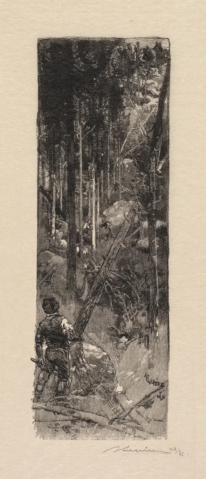Huggning av tallar av Auguste Louis Lepère