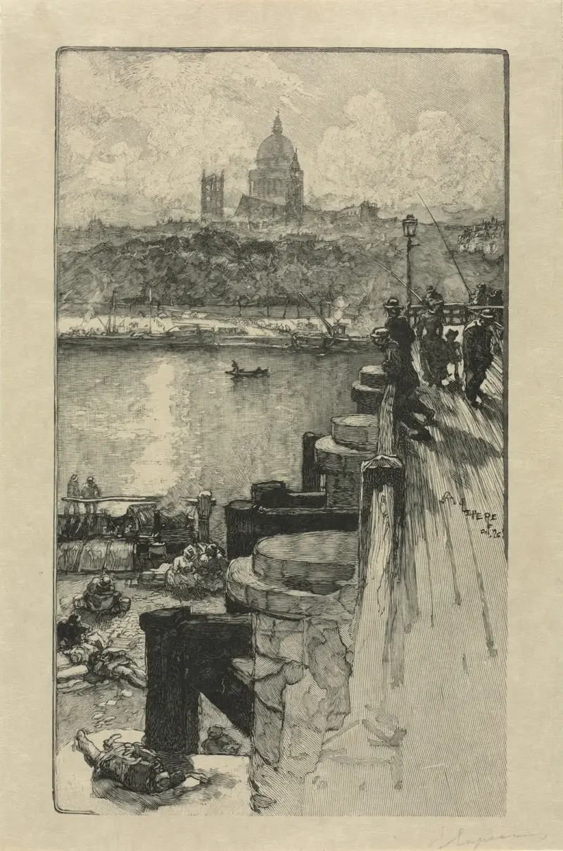 Fiskare på en pir, Paris av Auguste Louis Lepère