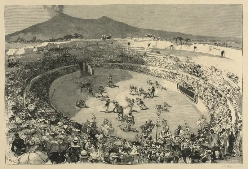 Italien. Das Fest von Pompeji, der Zirkus der Gladiatoren von Auguste Louis Lepère