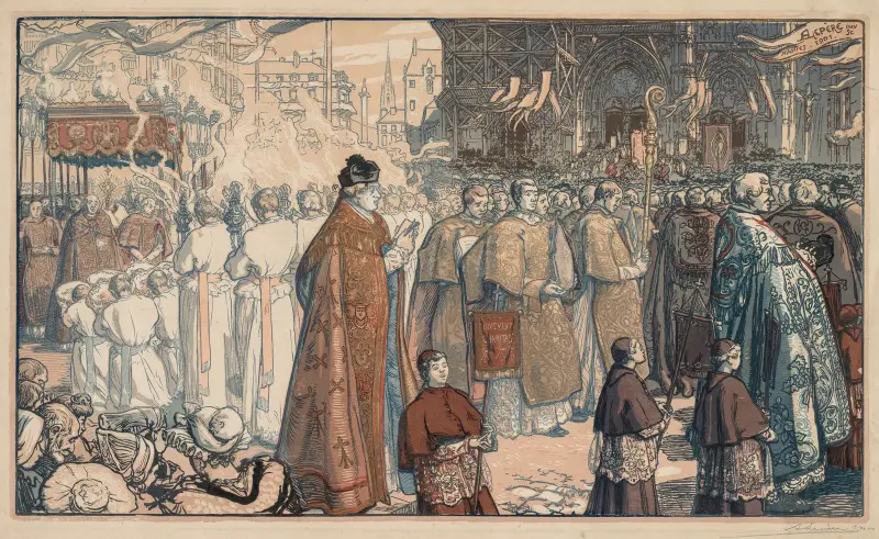 La Procession de la Fête-Dieu à Nantes av Auguste Louis Lepère