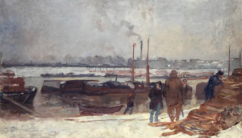 Seine vid Austerlitzkajen, snöeffekt av Auguste Louis Lepère