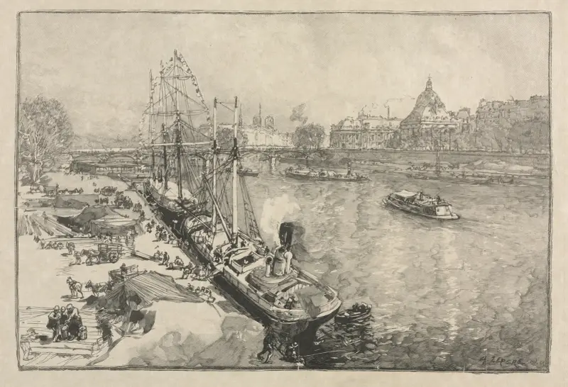Stor ångbåt vid kaj, Paris av Auguste Louis Lepère