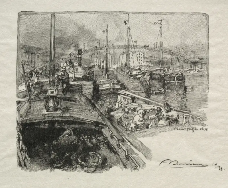 Bassängen vid La Villette av Auguste Louis Lepère