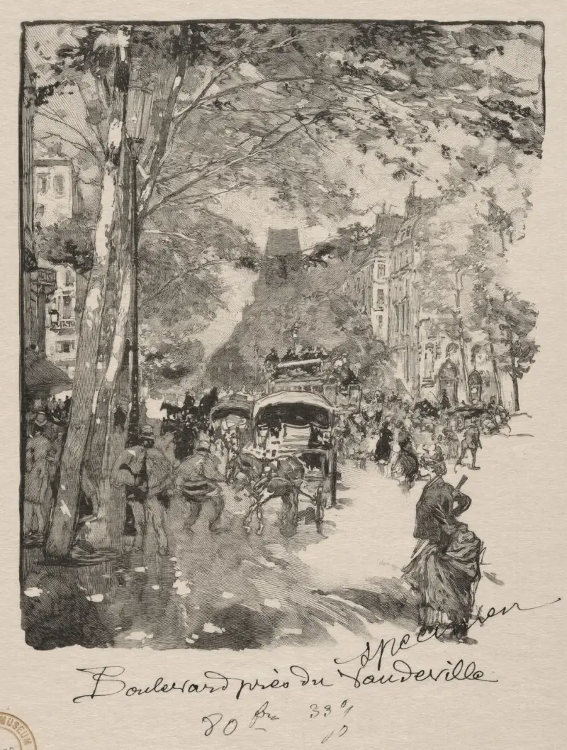 Boulevarden nära Vaudeville av Auguste Louis Lepère