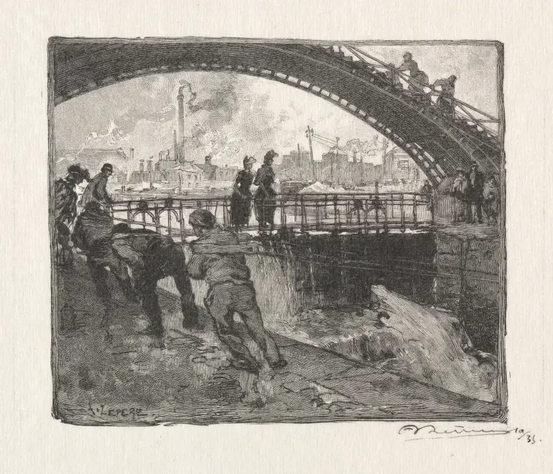 Slussen vid Canal Saint-Martin av Auguste Louis Lepère