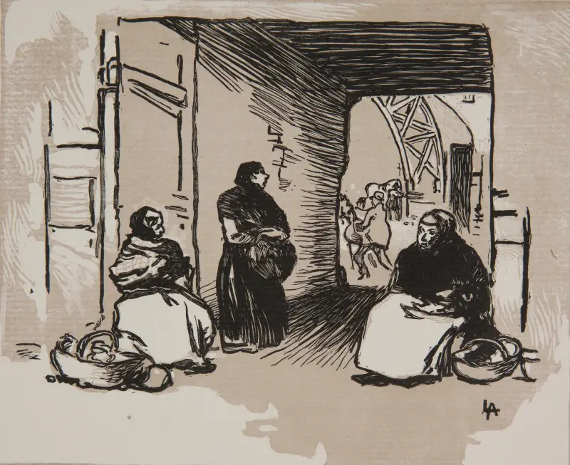 Grönsakshandlare med korg (Rue Montorgueil) av Auguste Louis Lepère