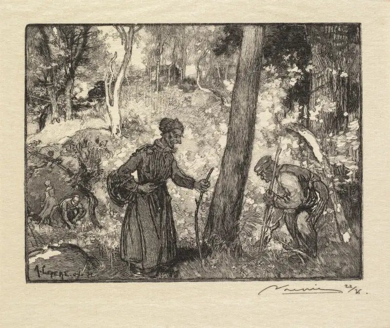 Mushroom Hunters at the Rocher Bernard av Auguste Louis Lepère