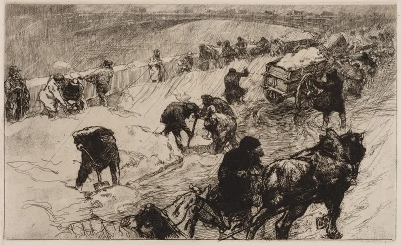 Snowball Fight; Quai aux Fleurs av Auguste Louis Lepère