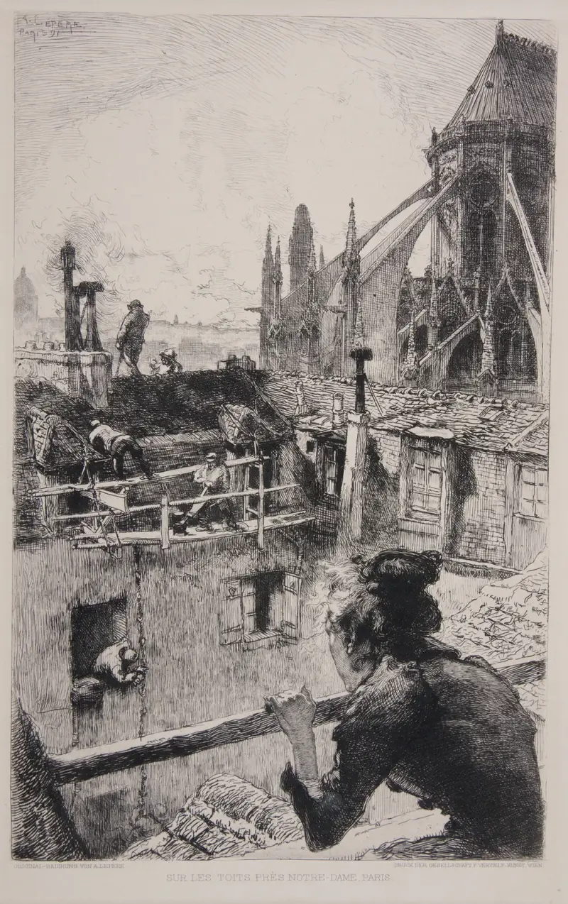 På taken, nära Notre-Dame, Paris av Auguste Louis Lepère